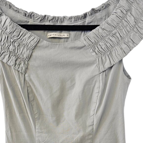 MATTHILDUR Womens Linen Blend Off Shoulder Lined Blouse, Tunic, Grey Size 1 - Picture 5 of 12